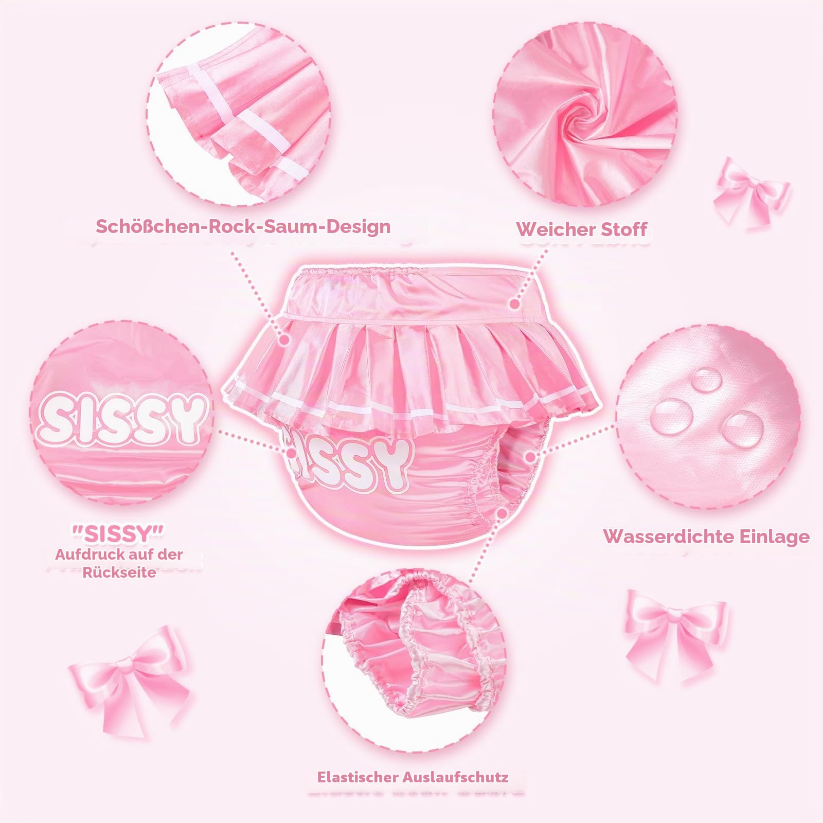 LittleForBig Waschbarer Verstellbarer Wiederverwendbarer Wasserdichter Stoffwindel Sissy Schulmädchen Überhose Bezug für Erwachsene Rosa M