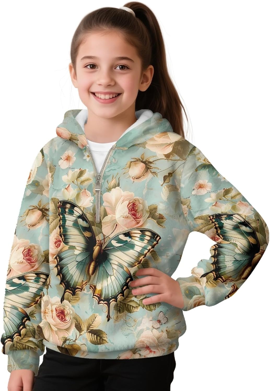 AmzPrint Oversized Toddler Girls Quarter Zip Fleece Hoodie Long Sleeve Pullover Back To School Graphic Hoodies For Teen Girls