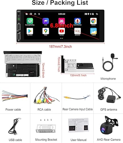Miniatura 7 de 2G+32G Android Single DIN inalámbrico Apple Carplay Car Stereo Android Auto podofo 6.86 pulgadas Pantalla táctil HD Bluetooth Radio de coche en Dash