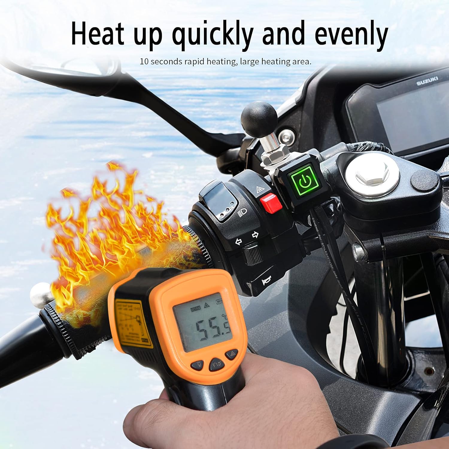 Heated Motorcycle Grips Covers, IP67 Waterproof Winter Motorcycle Gear, Heated Grips for 12V ATV Motorcycle Hand Grip with Temperature Adjustable & Fast Heating