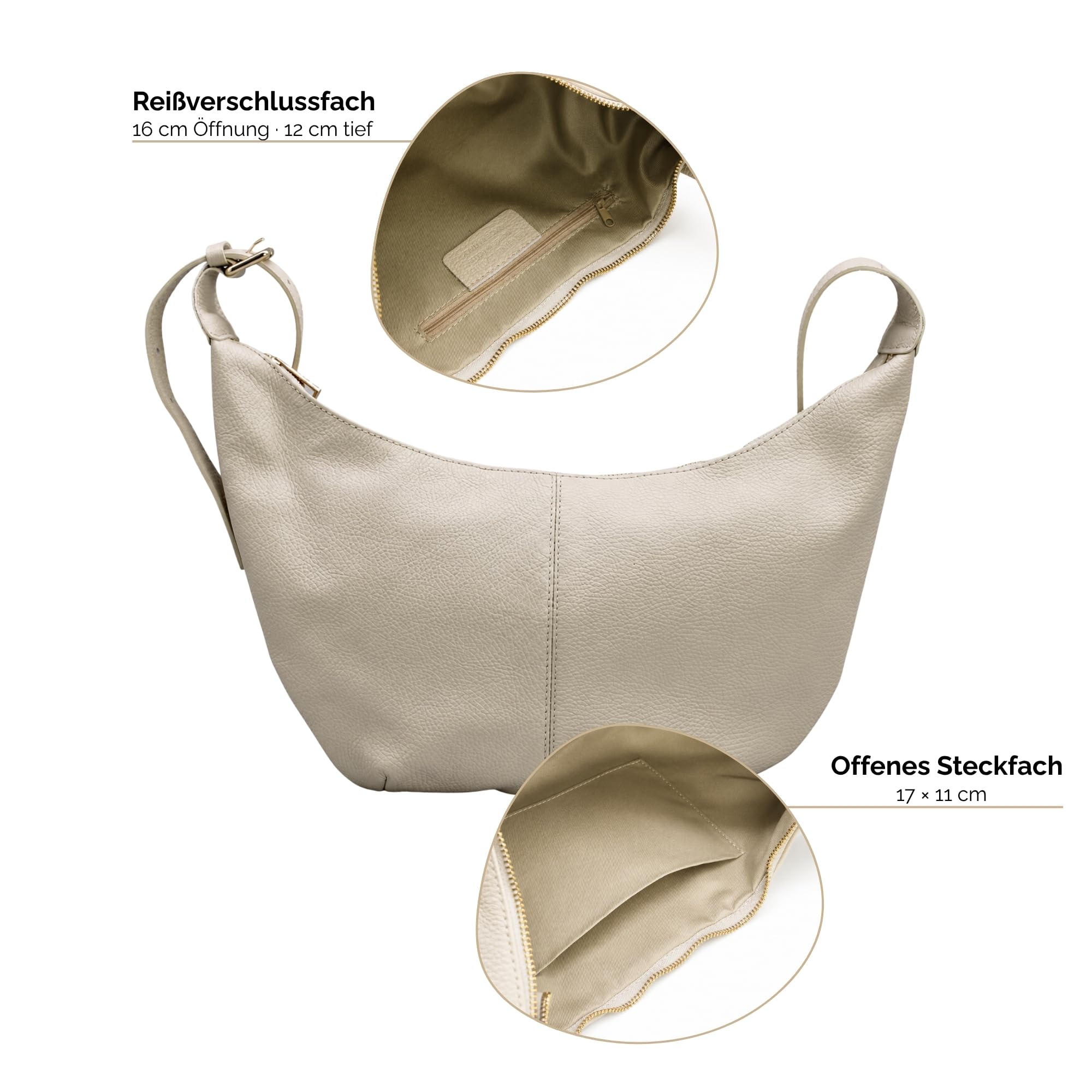 Adel Bags Lunara Damen Moon Bag Echtleder Handgefertigt Halbmond Tasche
