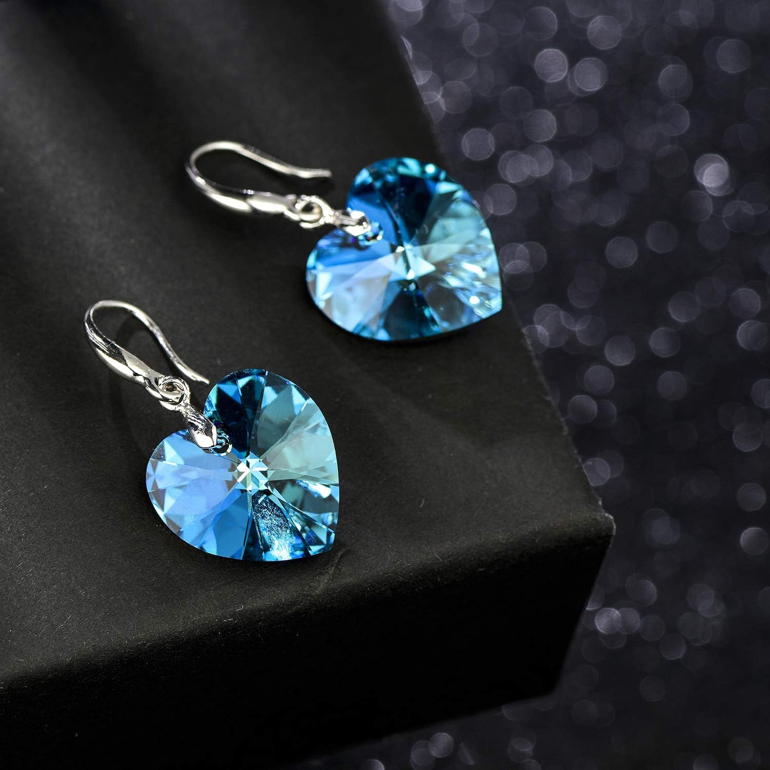 Austrian Crystal Heart Dangle Hook Earrings for Women Drop Earrings 14K Gold Plated Hypoallergenic Jewelry - Image 8