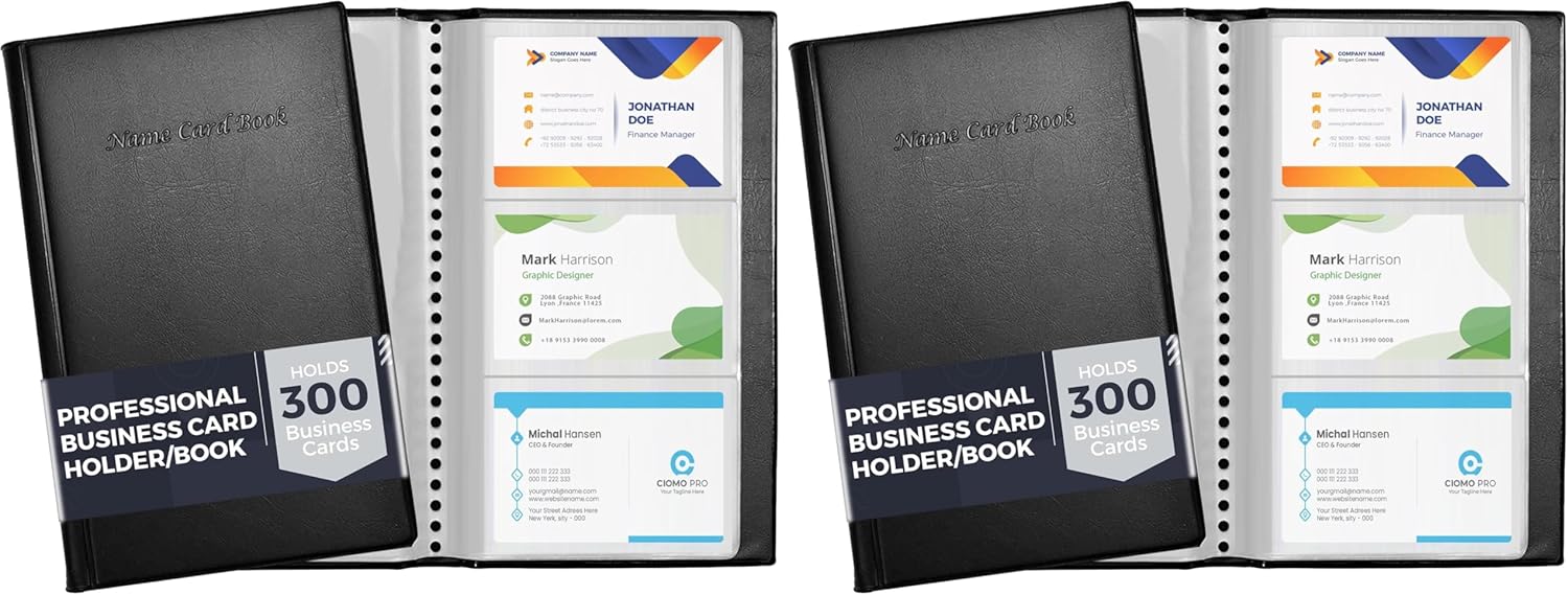 Ring Binder Depot Professional Business Card Holder/Book with Black Cover, Holds 300 Business Cards (Pack of 2)