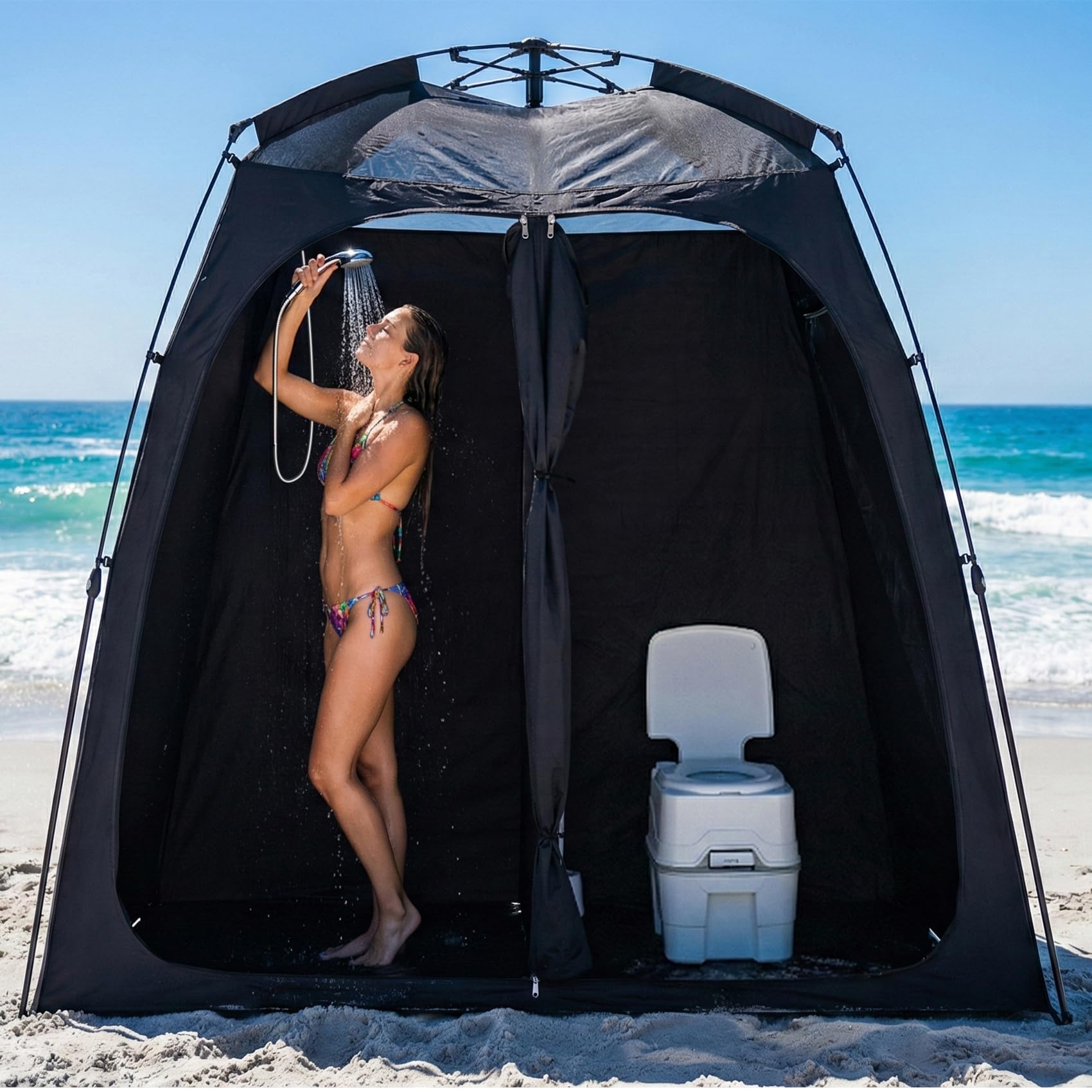 EighteenTek Upgraded Pop-Up Shower Tent, Black, 2-Room Privacy