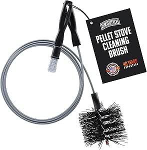 Brushtech Pellet Stove Cleaning Brush Kit - 10-Foot Non-Kinking Spring Brush for 3-Inch Vent Pipes with Bonus Steel Ash Brush