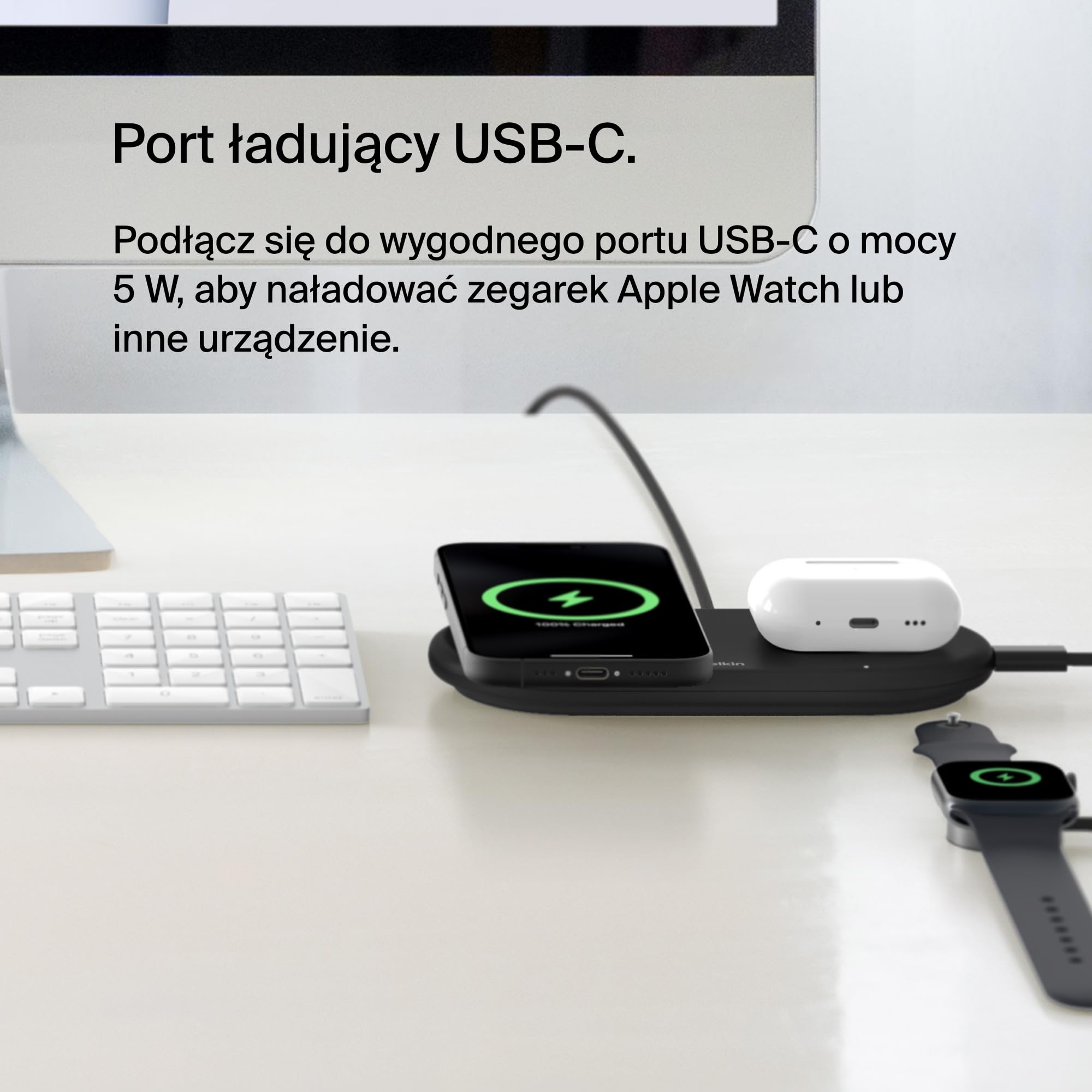 Belkin BoostCharge Pro bezprzewodowa podkładka ładująca 2 w 1 z Qi2 15W, szybkie ładowanie iPhone'a, zgodność z urządzeniami iPhone z serii 16/15/14/13/12, AirPods i innymi z obsługą MagSafe – czarna