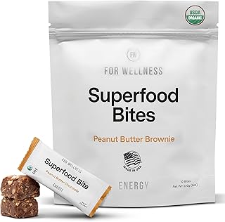 For Wellness Superfood Bites Energy: Peanut Butter Brownie | Healthy Snacks for Adults and Kids | Organic, Healthy Snack for Energy and Brain Food | 10 Count