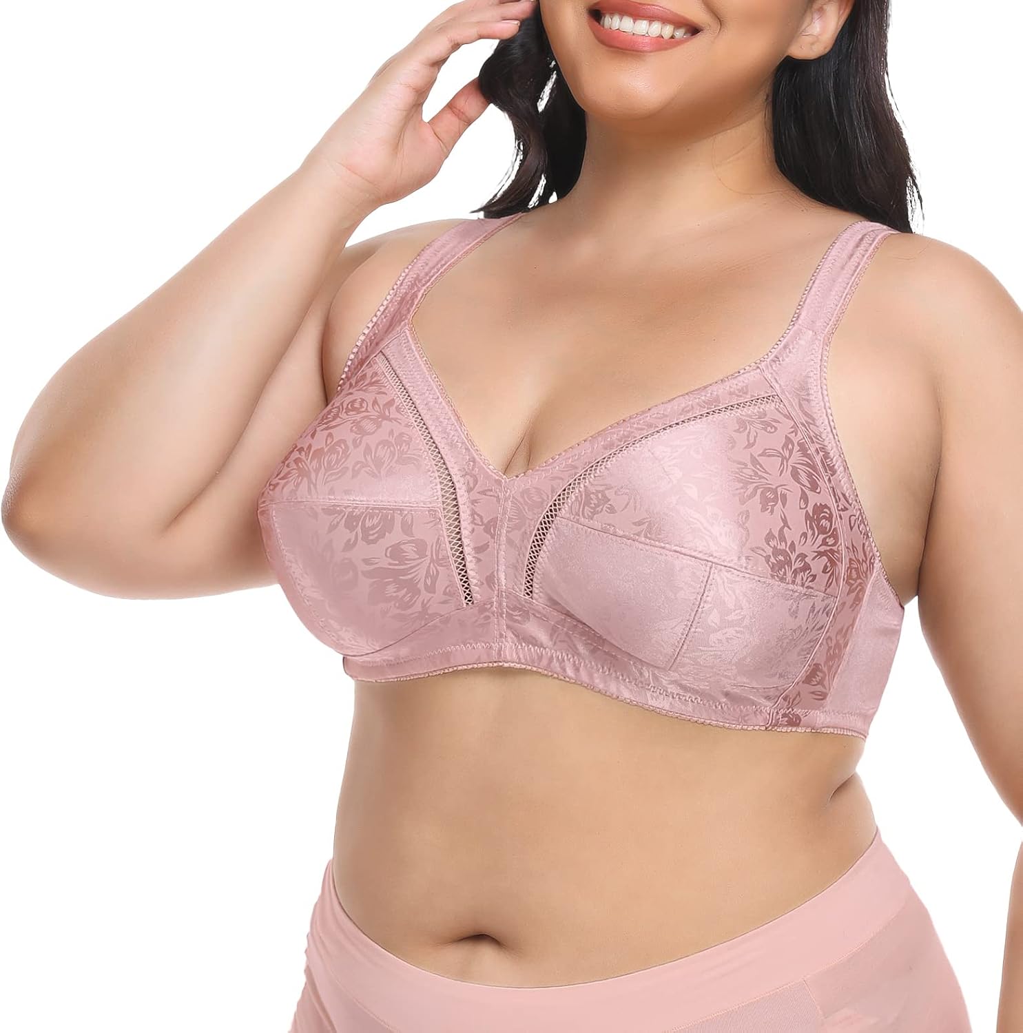 H HIAMIGOS Women's Full Figure Jacquard Wire Free Minimizer Bra