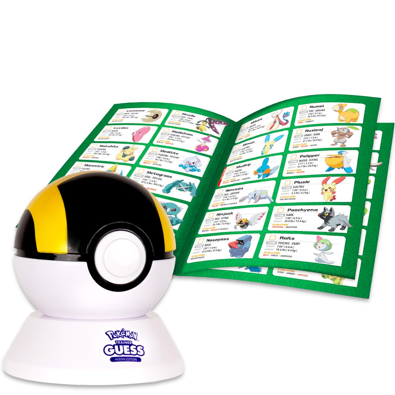Pokemon Trainer Guess Game Hoenn Edition – Bundle con gioco elettronico di indovinelli, Parla con la tua Poke Ball Plus segnalibro, carte collezionabili | Pokemon Guessing Game