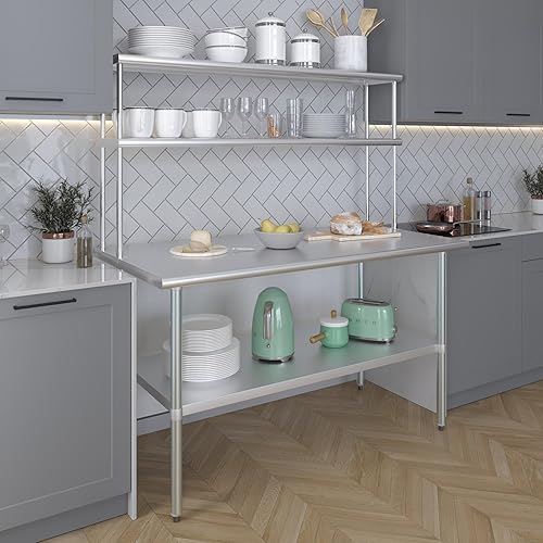 Miniatura 6 de Express KitchQuip Mesa de trabajo de preparación de acero inoxidable resistente aprobada por la NSF con estante inferior ajustable para cocinas,