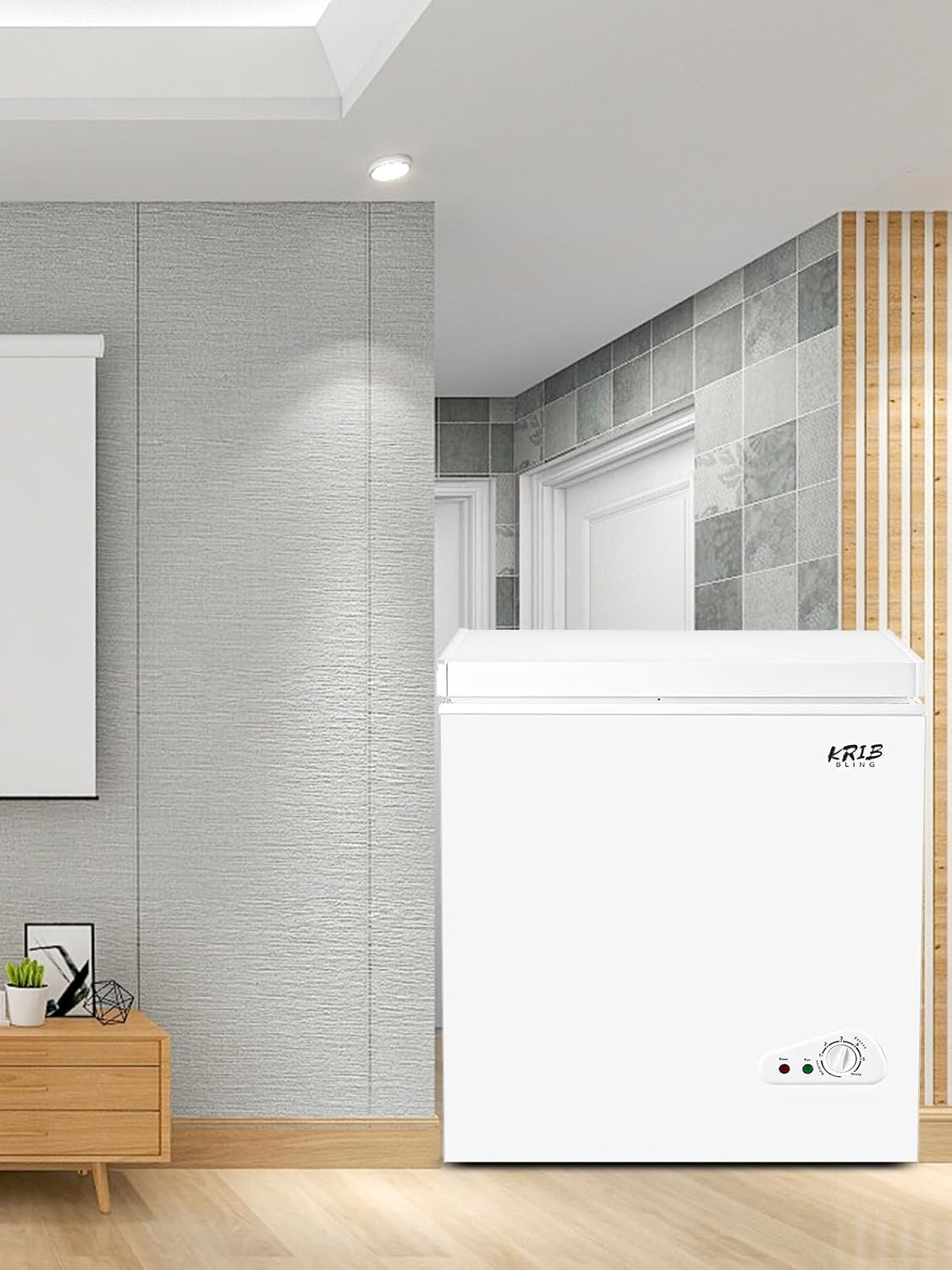 KRIB BLING Chest Freezer Adjustable Thermostat Compact with Removable Storage Basket for House Kitchen Garage Basement (5.0 cu.ft, White)