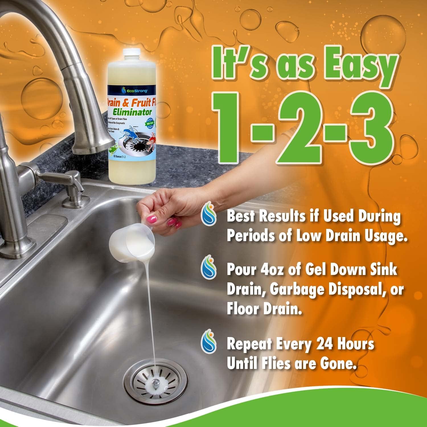 Fruit Fly Drain Treatment | Drain Fly Eliminator | All-Natural, Eliminates Gnats, Sewer Flies and More - Works in All Drains - 32 Fl Oz