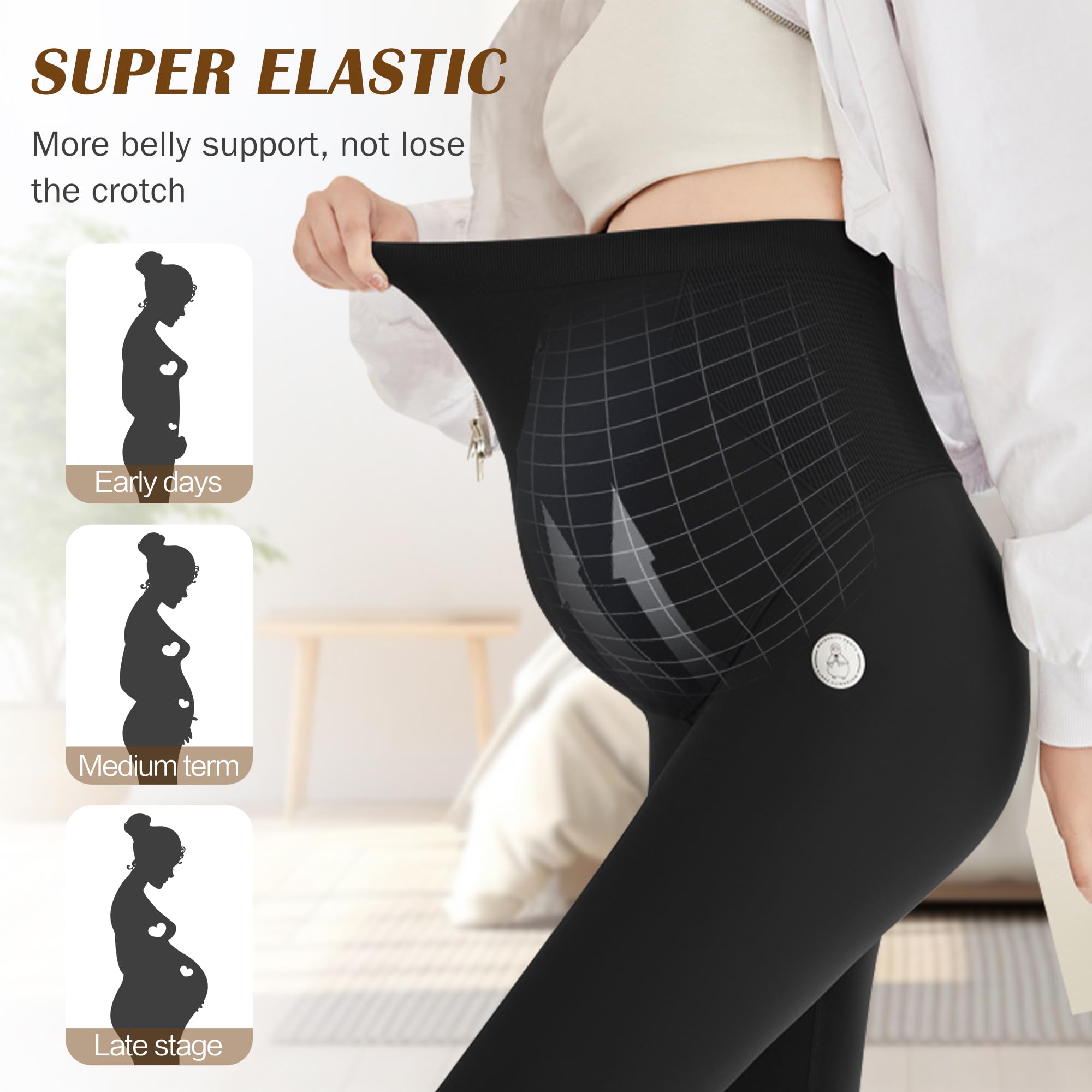 beifon Leggings de Maternidad para Mujer térmicos de Invierno, Leggings térmicos de Cintura Alta, Pantalones de Maternidad con Forro para Mujer