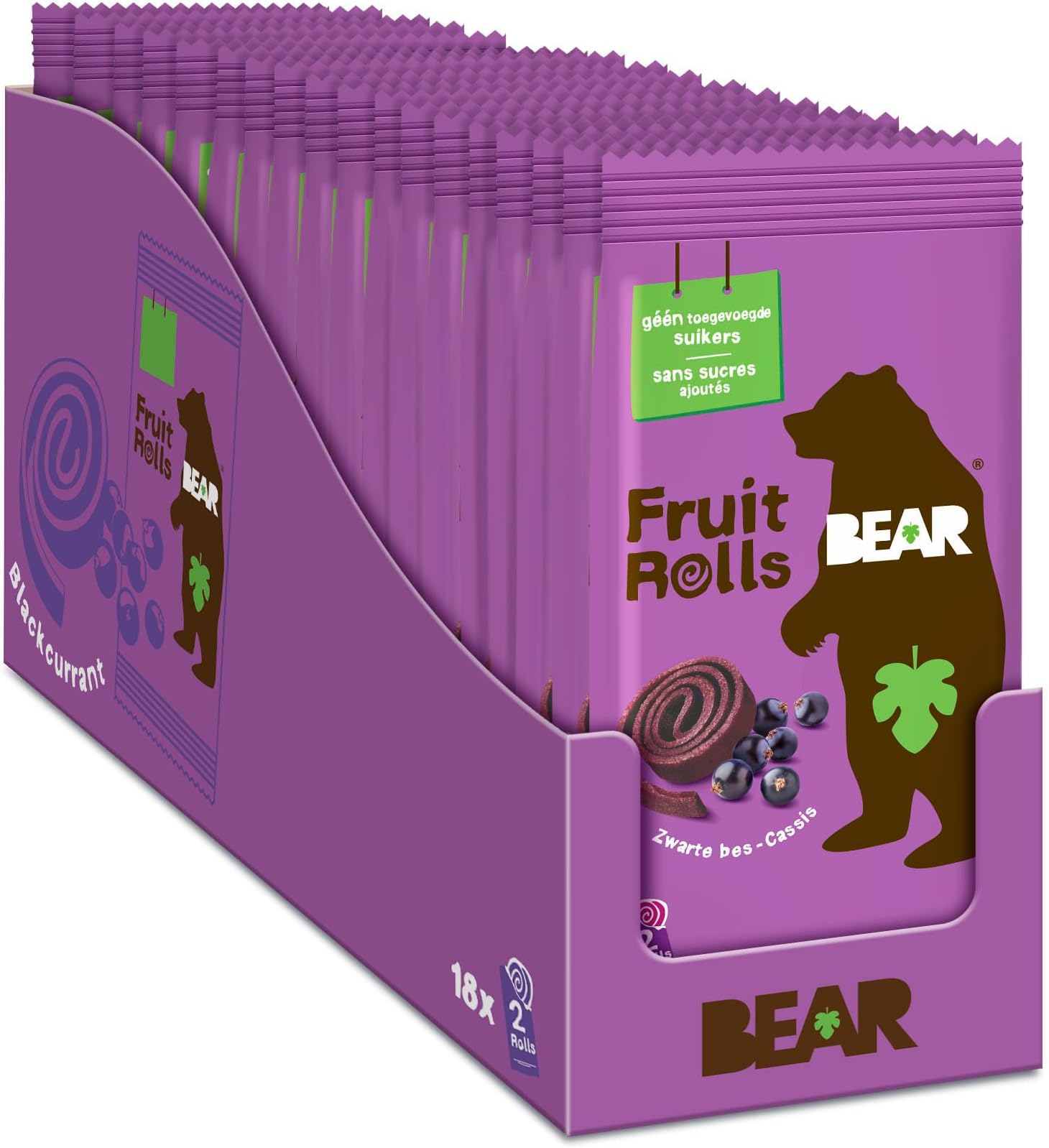 BEAR Fruit Rolls Blackcurrant - 100% Natural Ingredients - No added sugar - Healthy School and Lunch Snacks for Kids and Adults - 18 x 20g