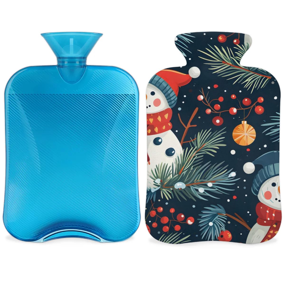 Hot Water Bottle with Soft Cover,2L Christmas Snowman Hot Water Bag for Hot and Cold Compress, Hand Feet Warmer, Colorful Snowman Rubber Hot or Cold Water Bottle Halloween Christmas Decorations