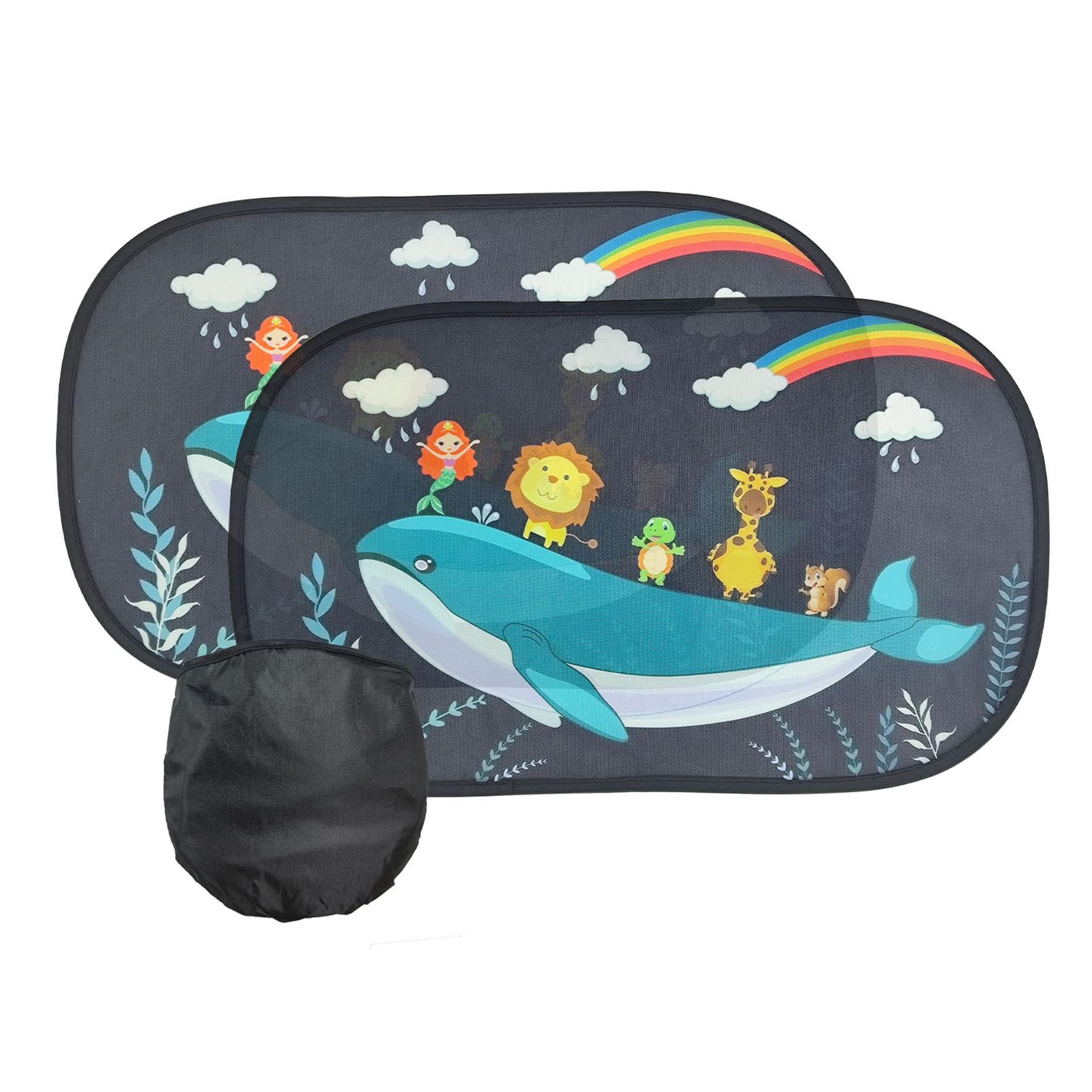 KAYRUK Coche Parasol Bebé con Ventosa, Parasol Ventana Coche para Niños, Ventana Lateral Parasol Película (510mm*310mm, Ballenas Azules y Animales)