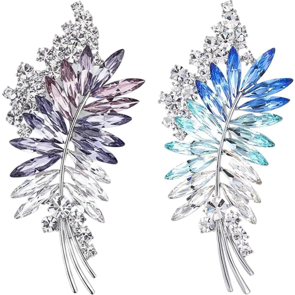 Sslvya 2 Pcs Rhinestone Leaf Wheat Brooches Pin Crystal Lapel Pins for Dress Suit Bag Hat Wedding Party Jewelry Accessories
