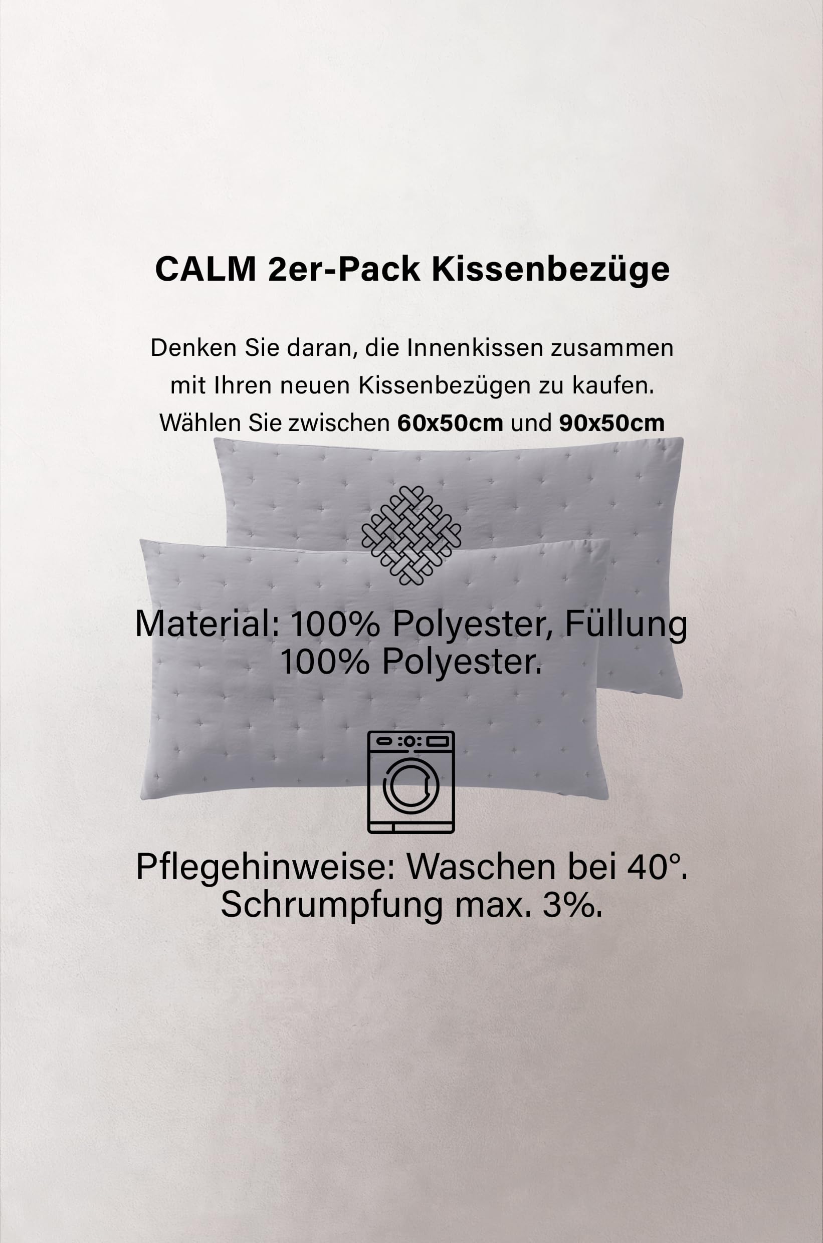 JOTEX Calm - Set di 2 federe per cuscino, certificato Oeko Tex® Standard 100, in poliestere di alta qualità, colore bianco, 60 x 50 cm