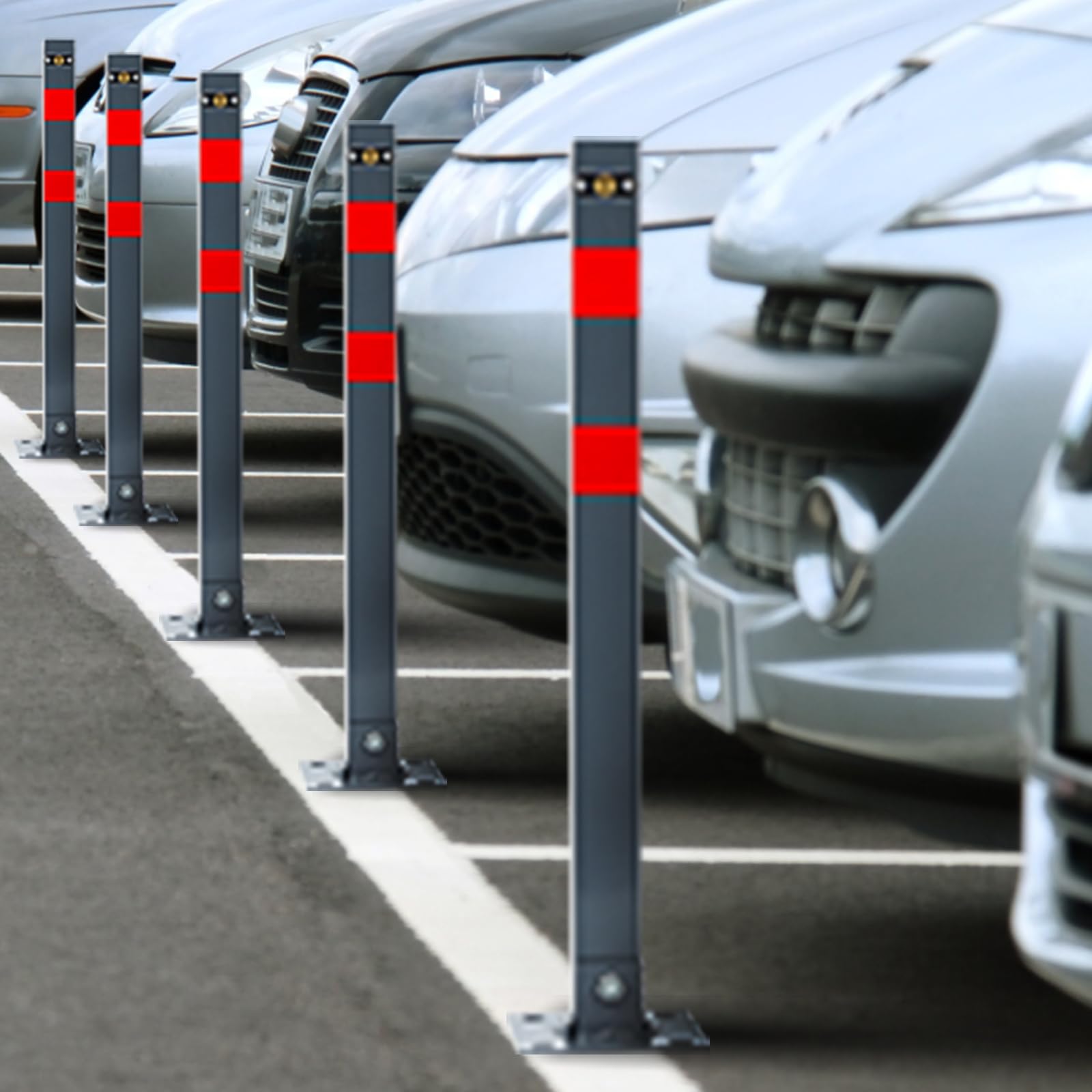 Palo Di Parcheggio Pieghevole Gimisgu - Blocco Strada Con 3 Chiavi, Base 15x15 Cm, Con Strisce Riflettenti - Foto 11