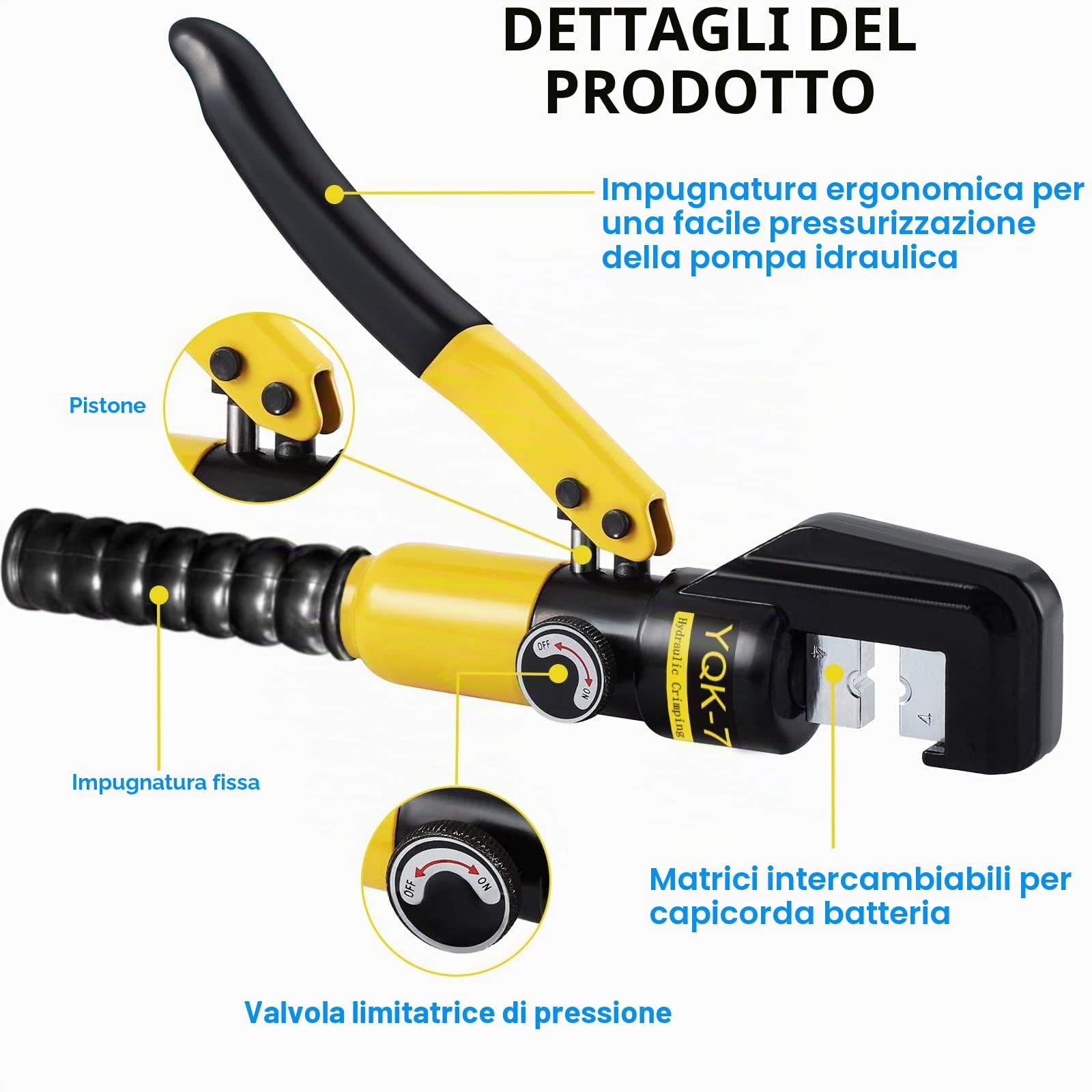 Solsop Pinza Crimpatrice Idraulica 10 Ton, 9 Matrici 4–70 mm², per Capicorda Rame e Alluminio, Testa Rotante 180°, per Installazioni Elettriche Professionali