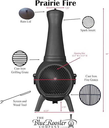 Miniatura 2 de Chimenea de chimenea para exteriores de Prairie Fire de The Blue Rooster cubierta de aluminio fundido sin óxido o chimenea de patio
