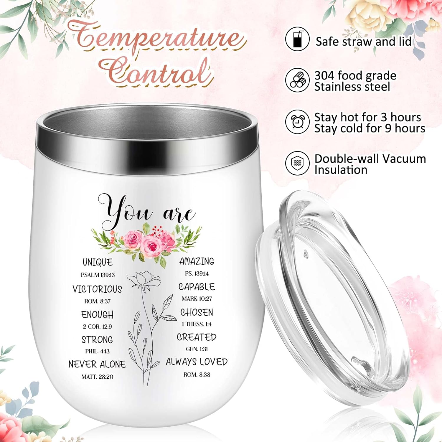 Hoolerry 6 Pcs Christian Gifts for Women, Christian Tumblers for Mothers Day Religious Gifts Spiritual Inspirational Gift Bible Church Gift for Women, Mom, Friend, Sister 12 oz Stainless Steel Tumbler