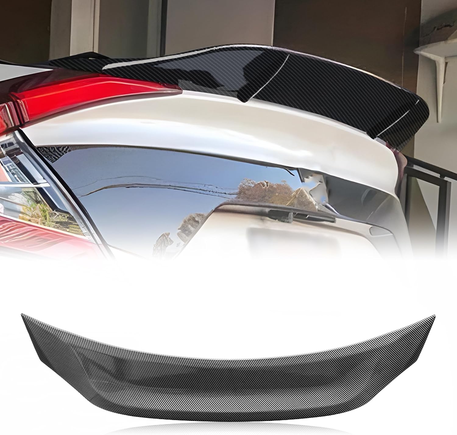 Trunk Spoiler Compatible with 2016-2021 Honda Civic 10th Gen Sedan LX EX Sport EX-L Touring Rear Spoiler, Carbon Fiber Look R Design Spoiler Wing Exterior Body Kit