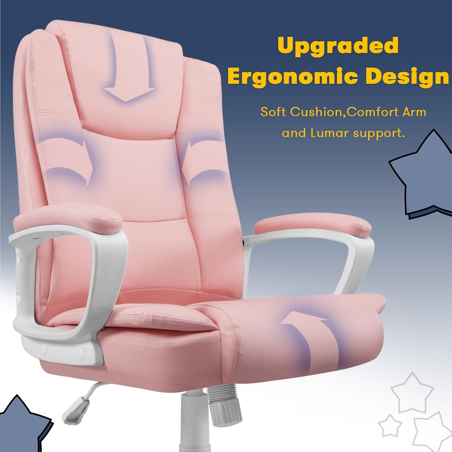 OFIKA Home Office Chair, Ergonomic Desk Chair, Adjustable Task Chair for Lumbar Back Support, Computer Chair with Rolling Swivel and Armrest, Modern Executive High Back Leather Chairs (Pink) thumbnail