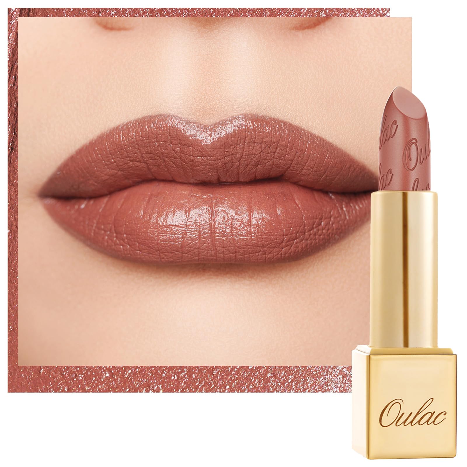 OULAC Glow Metallic Shine Lipstick, Nude High Impact Lipcolor, Lightweight Soft and Ultra Hydrating, Long Lasting, Vegan & Cruelty-Free, Full Coverage Lip Color 4.3 g/0.15 GM03 Deep Down