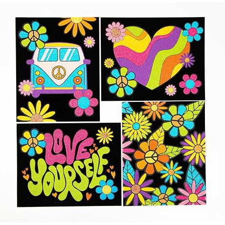 DIAMOND DOTZ Neon Flock Peace & Love Diamond Painting Kits for Adults - Colorful Diamond Art Kits a Relaxing Creative Craft Kit with Dotz Gems 10x8