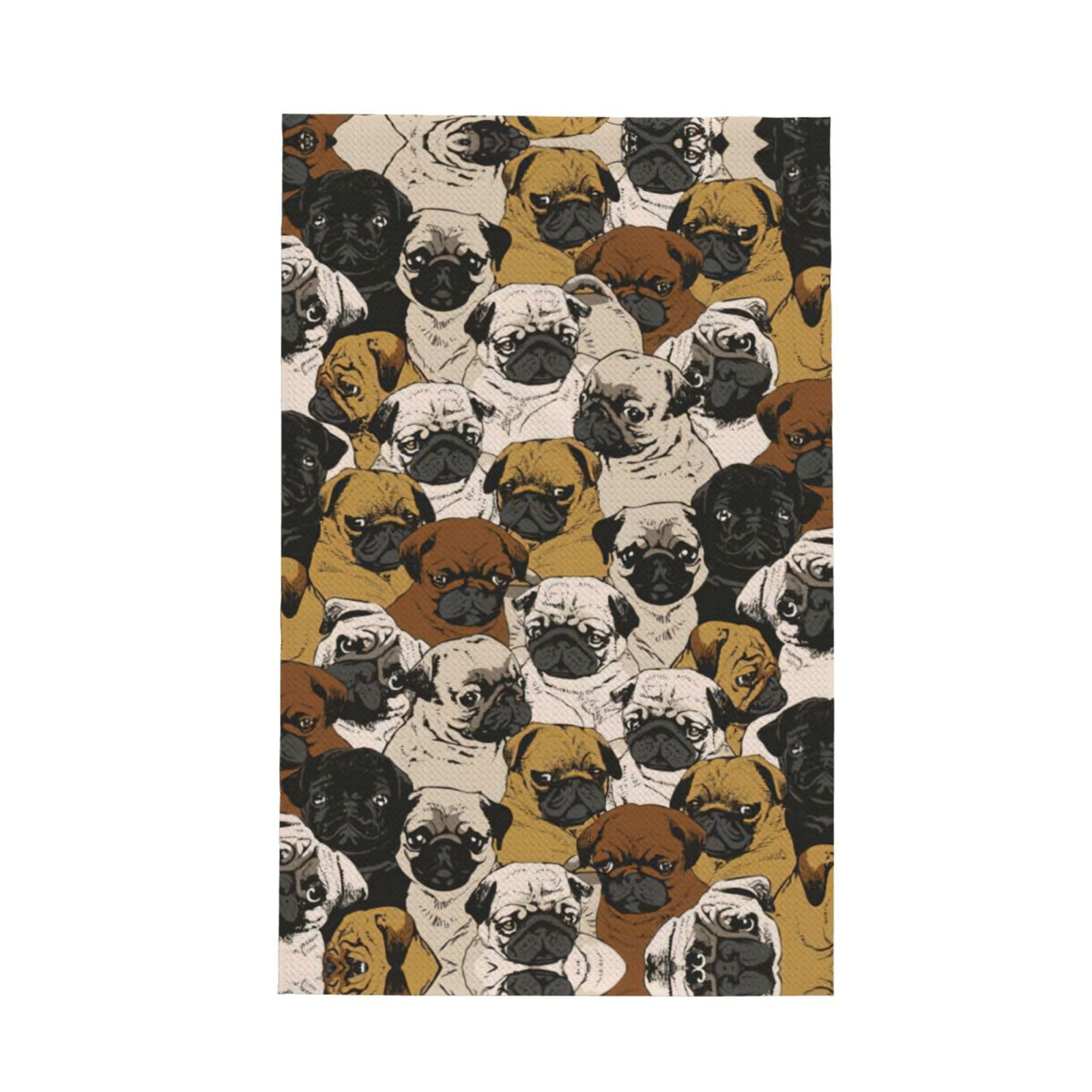 Xxahnbm Black Imagen De Pug Print Waffle Kitchen Towel,Absorbent Hand Towel