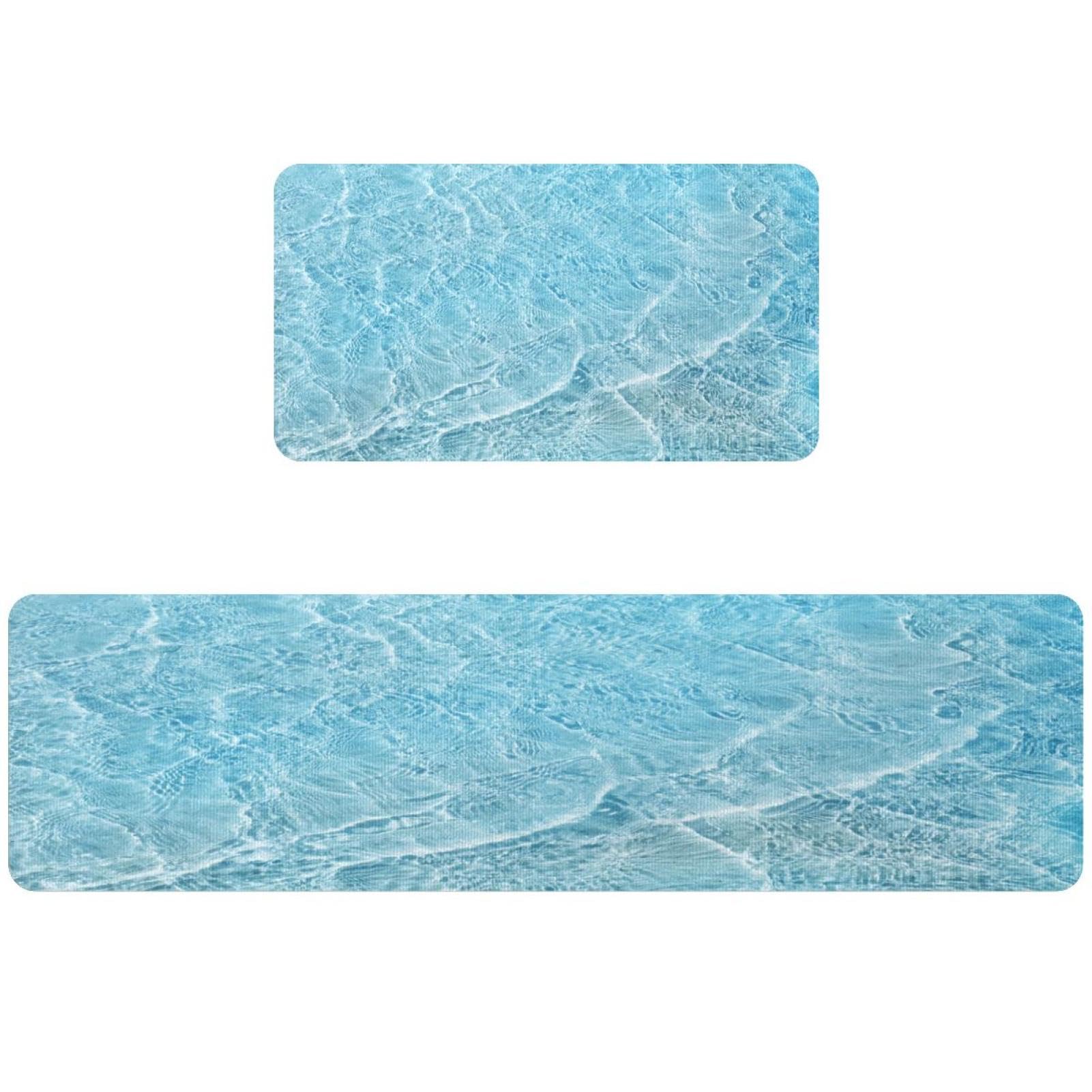 Tapis de cuisine bleu lot de 2 avec vagues absorbants et antidérapants