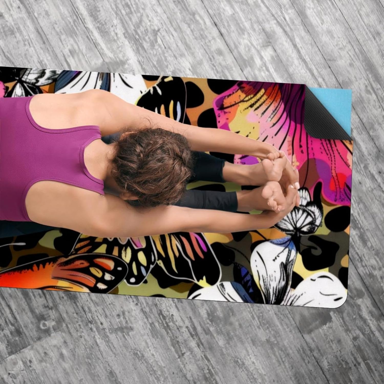 Yoga Towel, Butterflies Flowers on Leopard Spots Non Slip Sweat Absorbent Hot Yoga Mat Towel for Hot Yoga, Pilates and Fitness - 72.8" x 26.8"