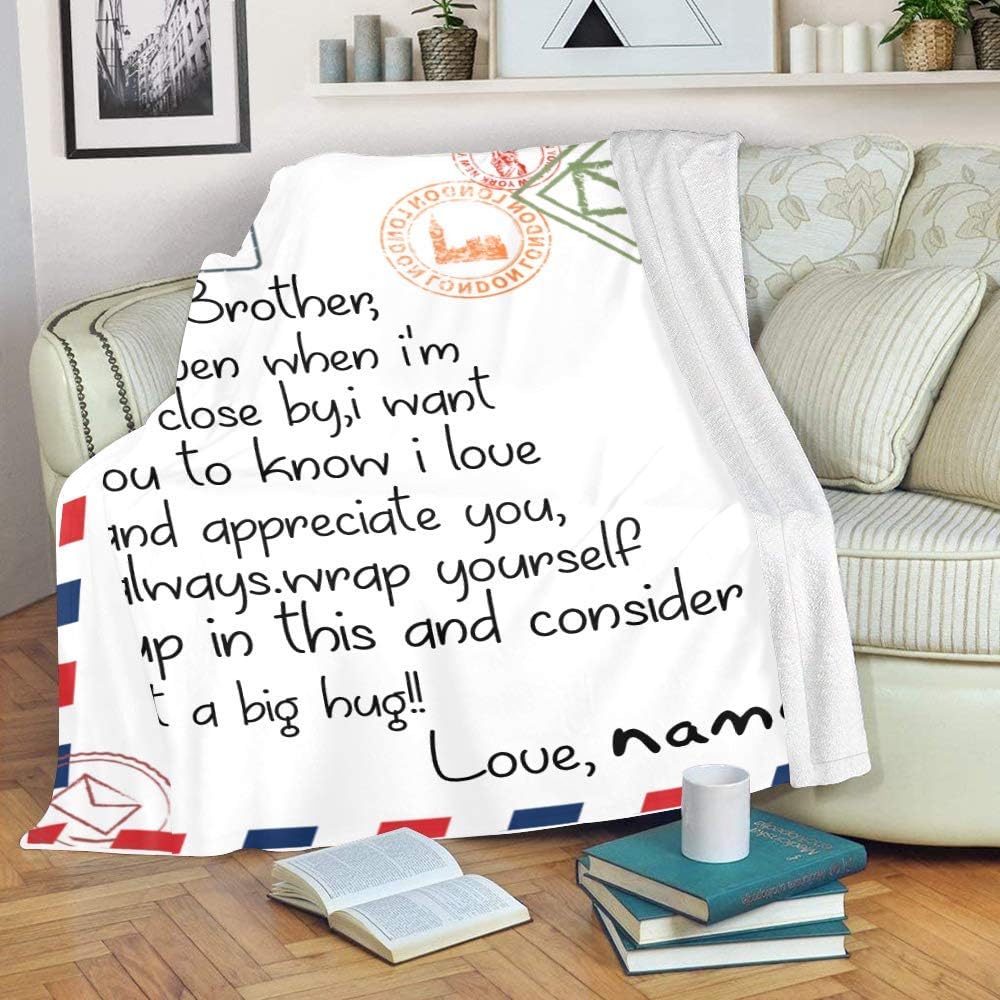 Custom Blanket with Name Text,Personalized Gift to Brother Super Soft Fleece Throw Blanket for Couch Sofa Bed (50 X 60 inches)