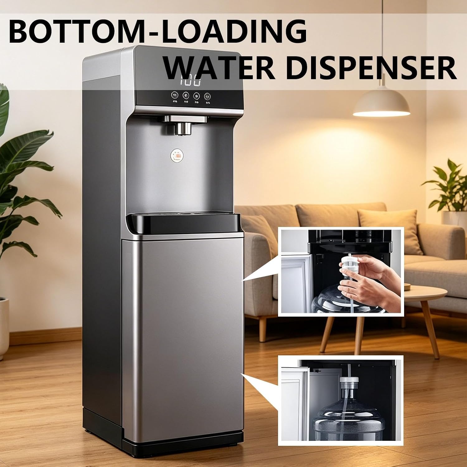 Bottom-Loading Waters Dispenser,Floor Loading Hot and Cold Water Dispenser,5 Temperature Settings,Freestanding Water Cooler for Lounge