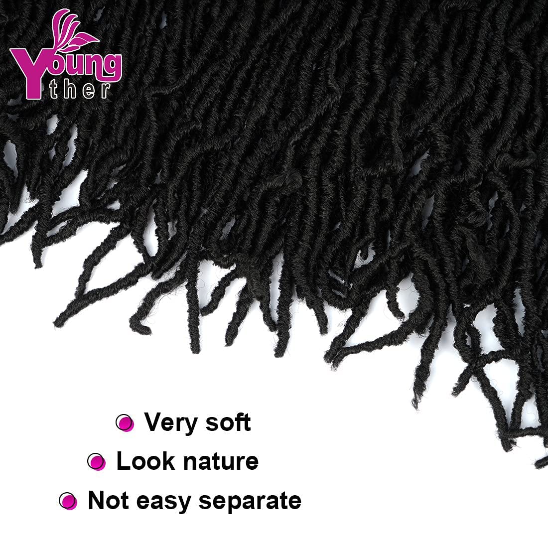 Youngther New Faux Locs Crochet Hair 24 inch 7 Packs Soft Crochet Locs