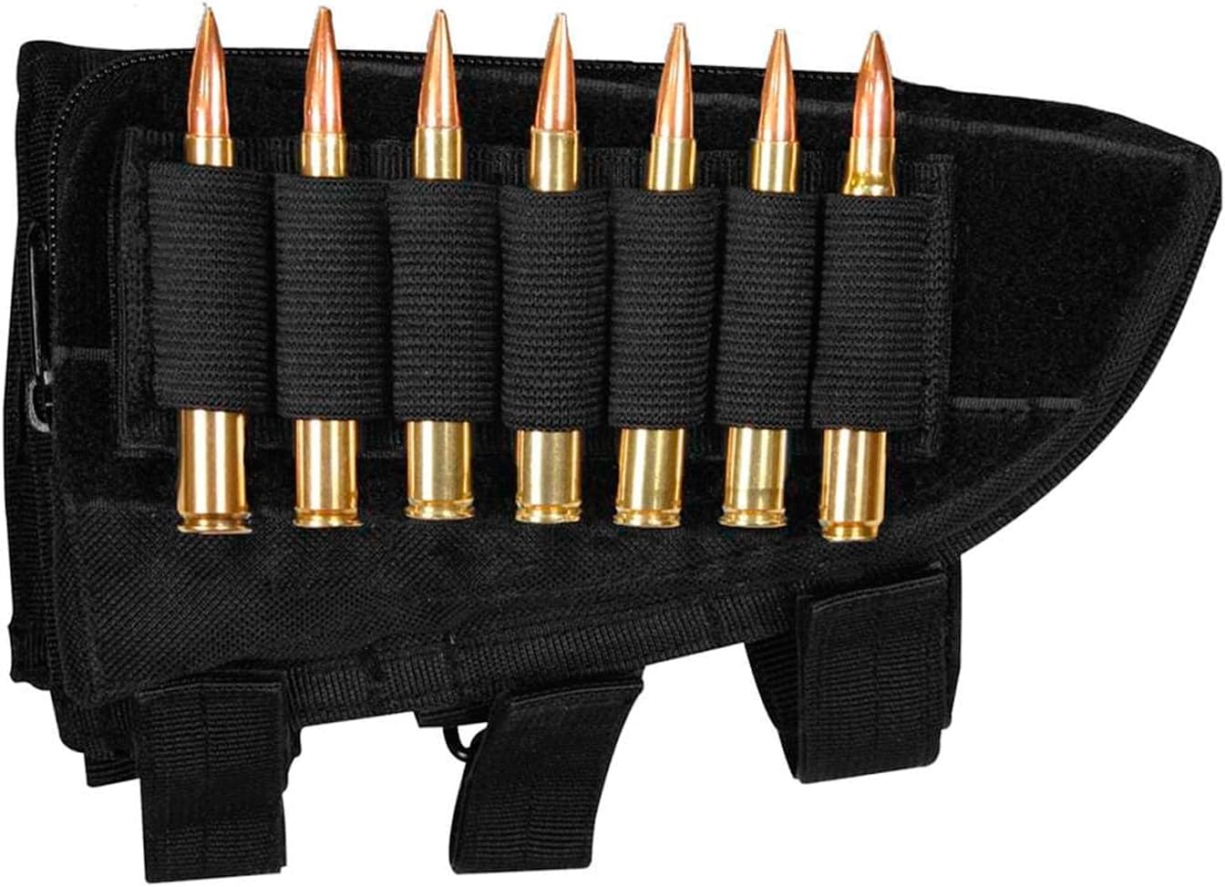 Fox Outdoor Products Rifle Butt Stock Cheek Rest, 8x4.5 Tactical Stock Wrap w/Non-Slip Pad, 14-Round Removable Loop Holders, Zippered Ammo Pouch, Hook & Loop Straps