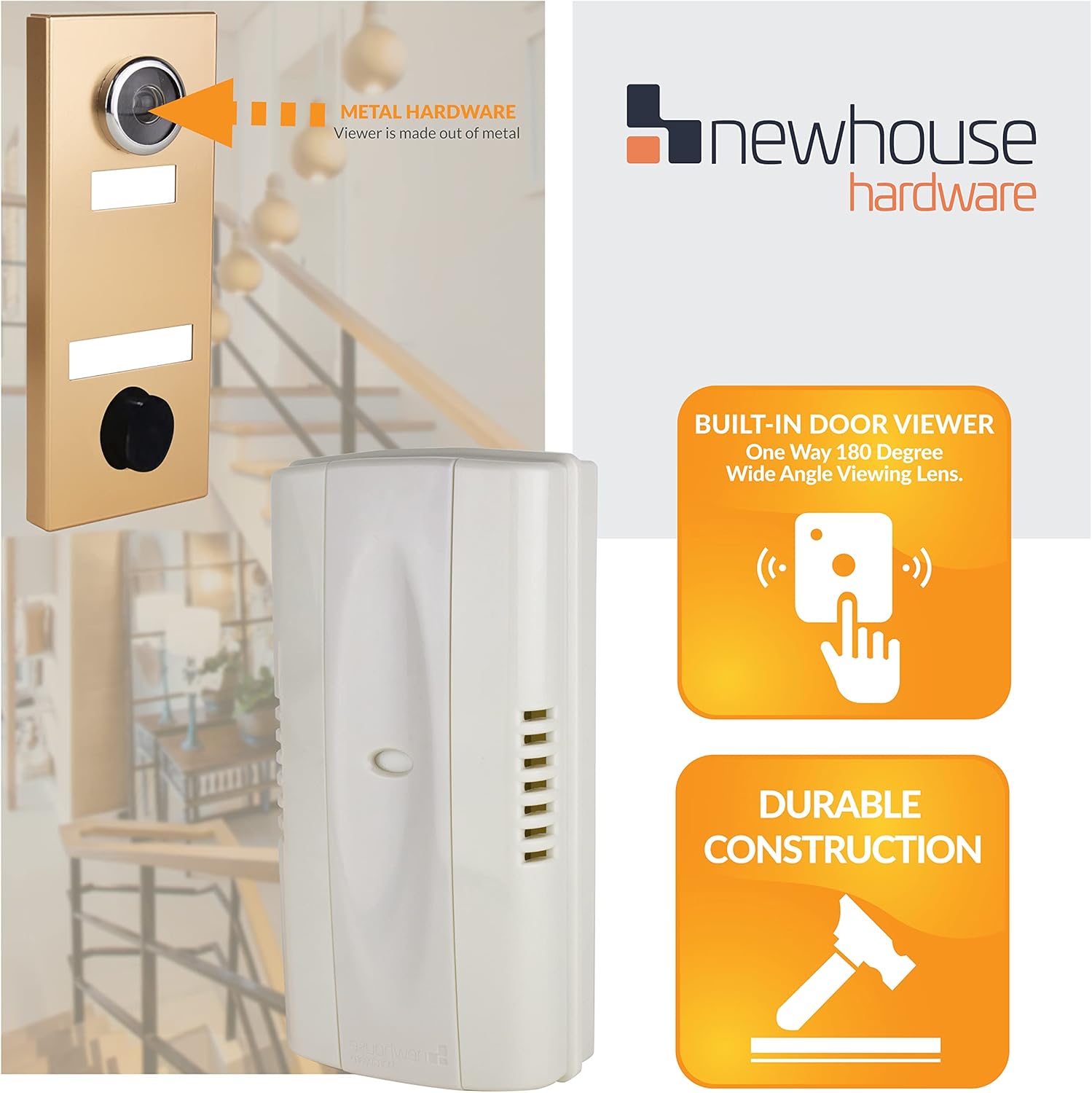 2-Note Mechanical Door Bell Chime and Door Button with Viewer, Bronze