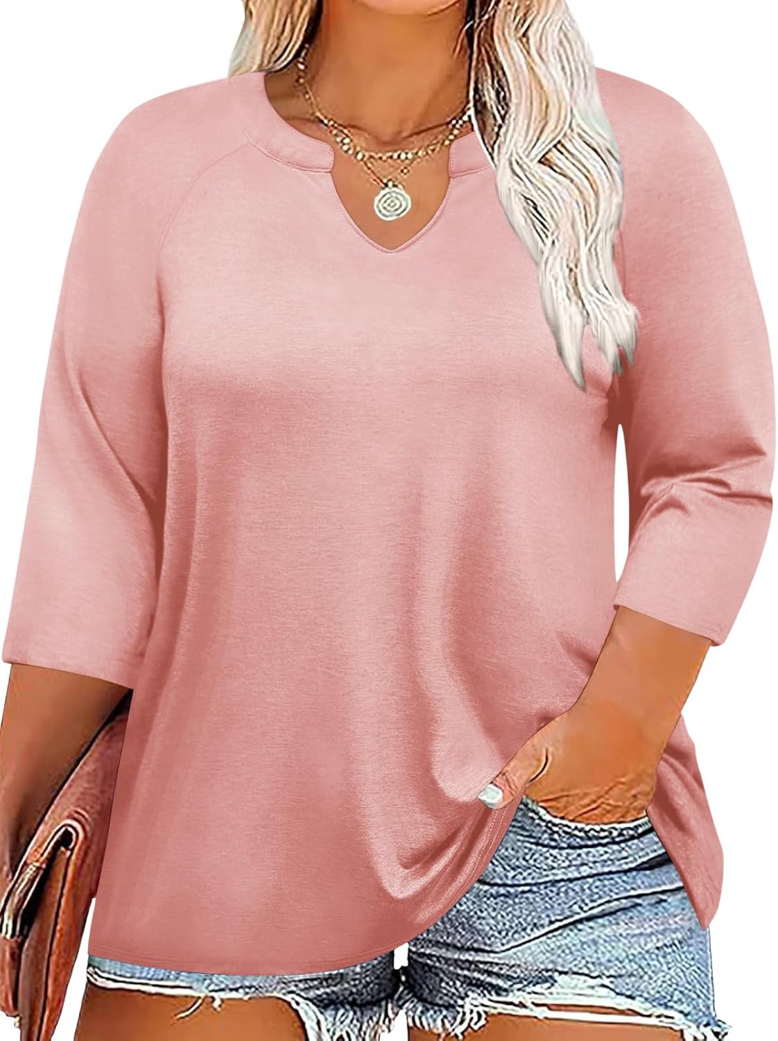 Chulianyouhuo Womens Plus Size Tops 3/4 Sleeve V Neck Casual T Shirt Summer Basic Loose Fit Tunic Blouse 2025