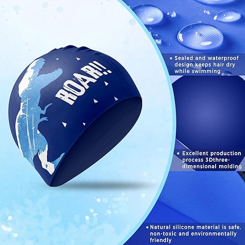 Miniatura 4 de Gorros de natación de dinosaurio para niños, niños y niñas, diseño divertido impermeable para niños, gorro de natación para niños, impermeable,