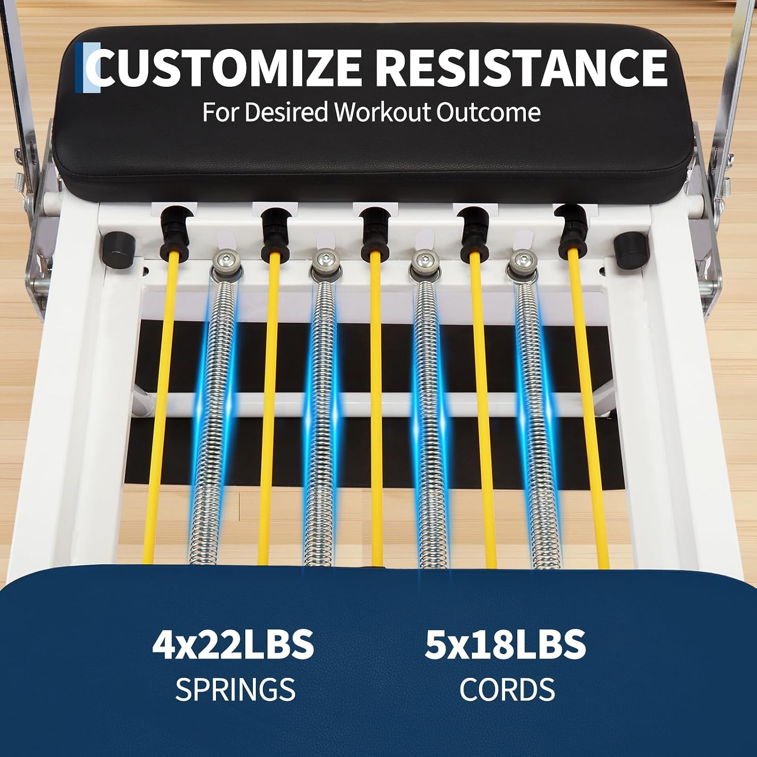 Pilates Reformer, Foldable Pilates Equipment with Jump Board, Springs and Cords, Adjustable Resistance for Home Use and Gym Workout, Pilates Machine for All Level Trainer