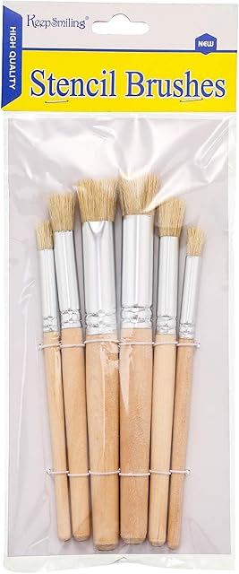 Wooden Stencil Brushes Natural Stencil Bristle Brushes Dome Art Painting Brushes Wood Paint Template Brush for Acrylic Oil Watercolor Art Painting DIY Crafts Card Making Supplies, 3 Sizes (6 Pieces)