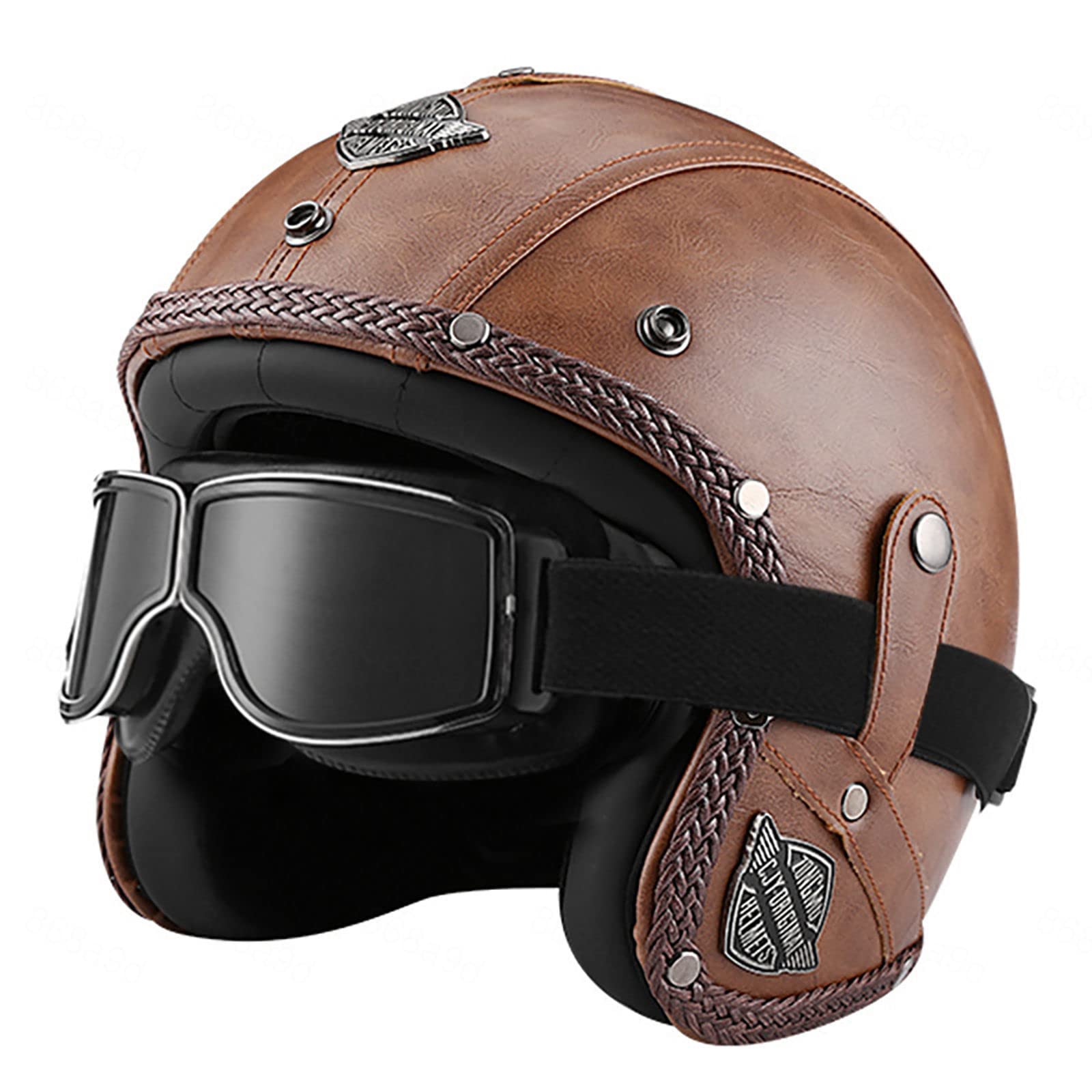Casque jet 3/4 casques scooter vintage en cuir pour homme femme EBAYIN taille M