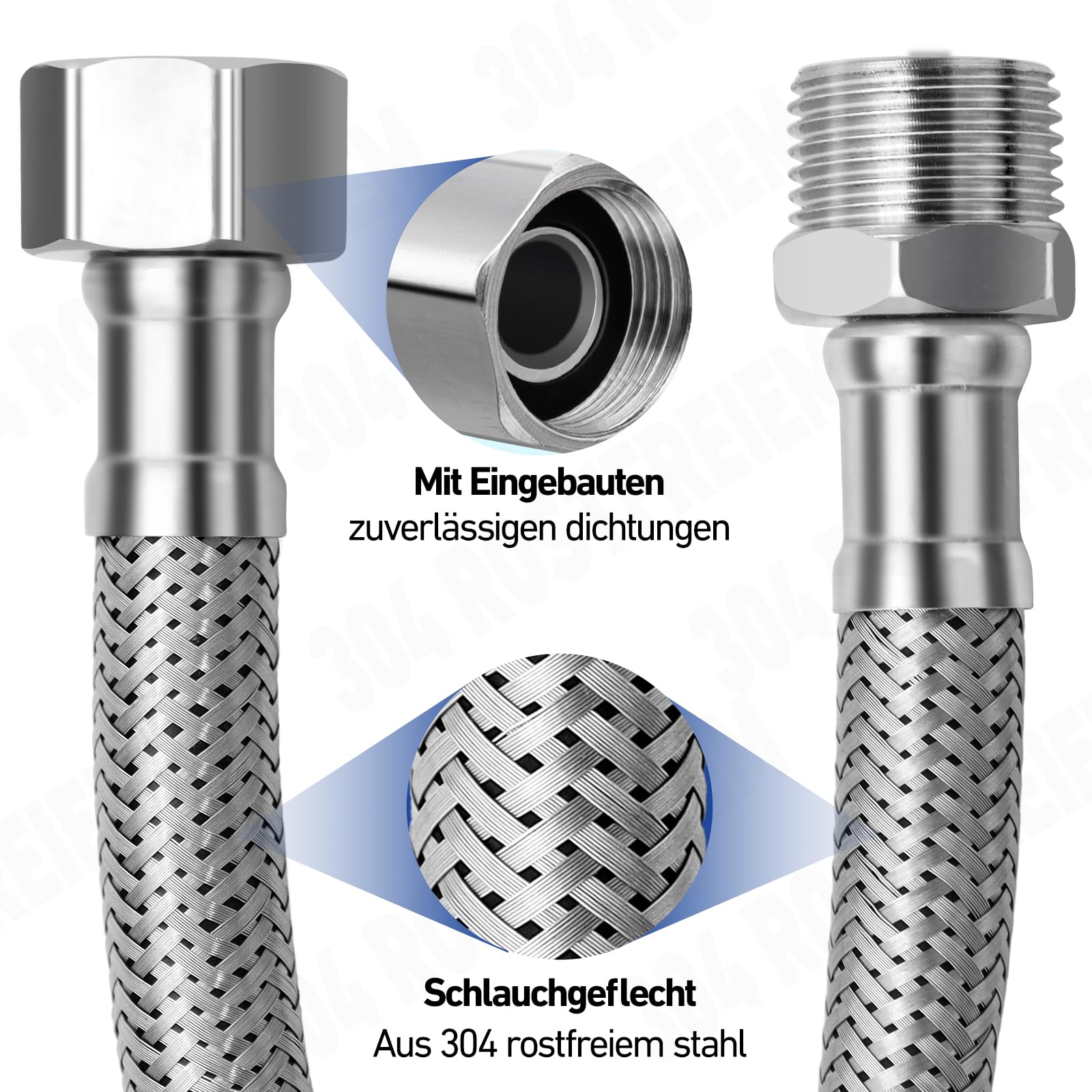 2 mangueras flexibles de acero inoxidable 304 de 3/8, manguera blindada de 3/8 pulgadas y rosca exterior, manguera para grifo, válvula angular, calentador de agua