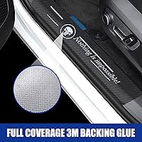 Vista 5 de NEFZT508KLT-4PS - Protector de umbral de puerta de cuero de fibra de carbono para automóvil, protector universal de pedal de bienvenida, resistentes