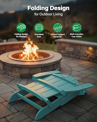 Miniatura 5 de YEFU Silla Adirondack, silla Adirondack de plástico de gran tamaño, sillas plegables para exteriores con soporte para tazas, silla de césped con