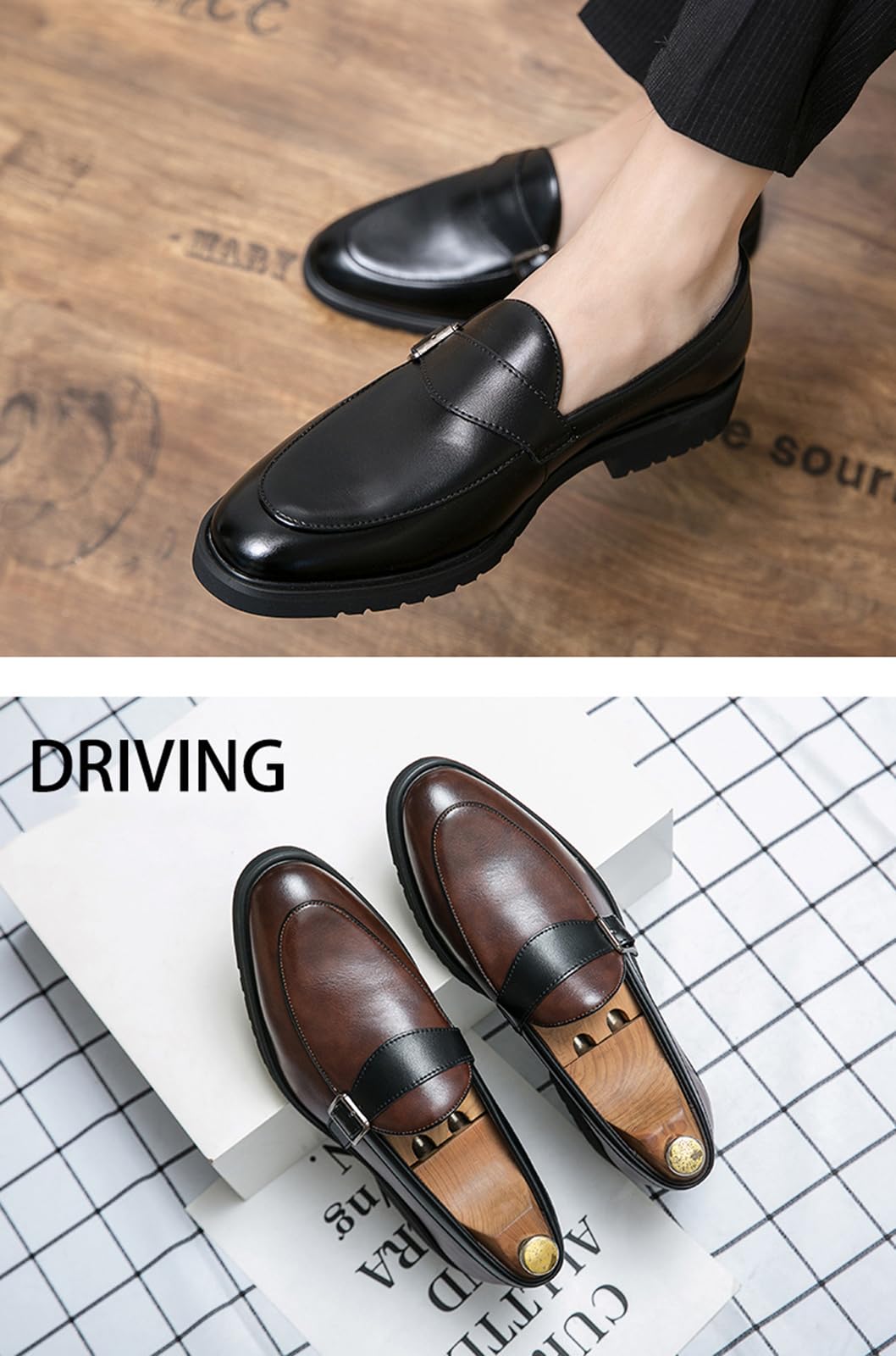 Zapatos De Vestir Tipo Mocasín con Hebilla para Hombre | Mocasines Hombre Slip On Zapatos Vestir Piel Sintética Casual Conducción Suela Goma Hebilla Elegantes Cómodos Negro