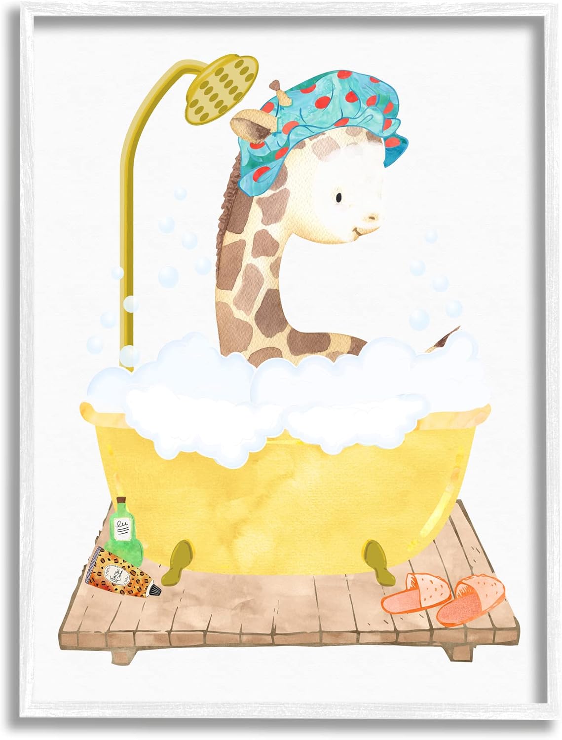 Stupell Industries Children's Giraffe Animal Bubble Bath Yellow Bathroom, Design by Erica Billups