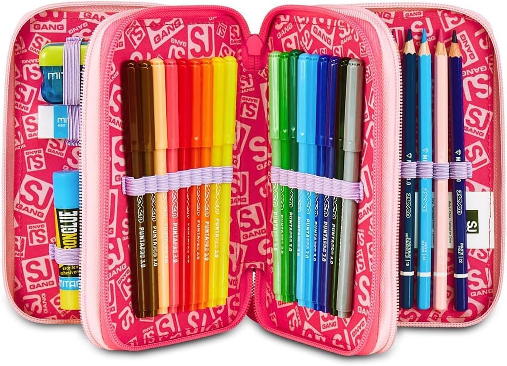Seven. Schoolpack Zaino Scuola SJ Gang Girl Cat Viola + Astuccio Completo 3 Zip