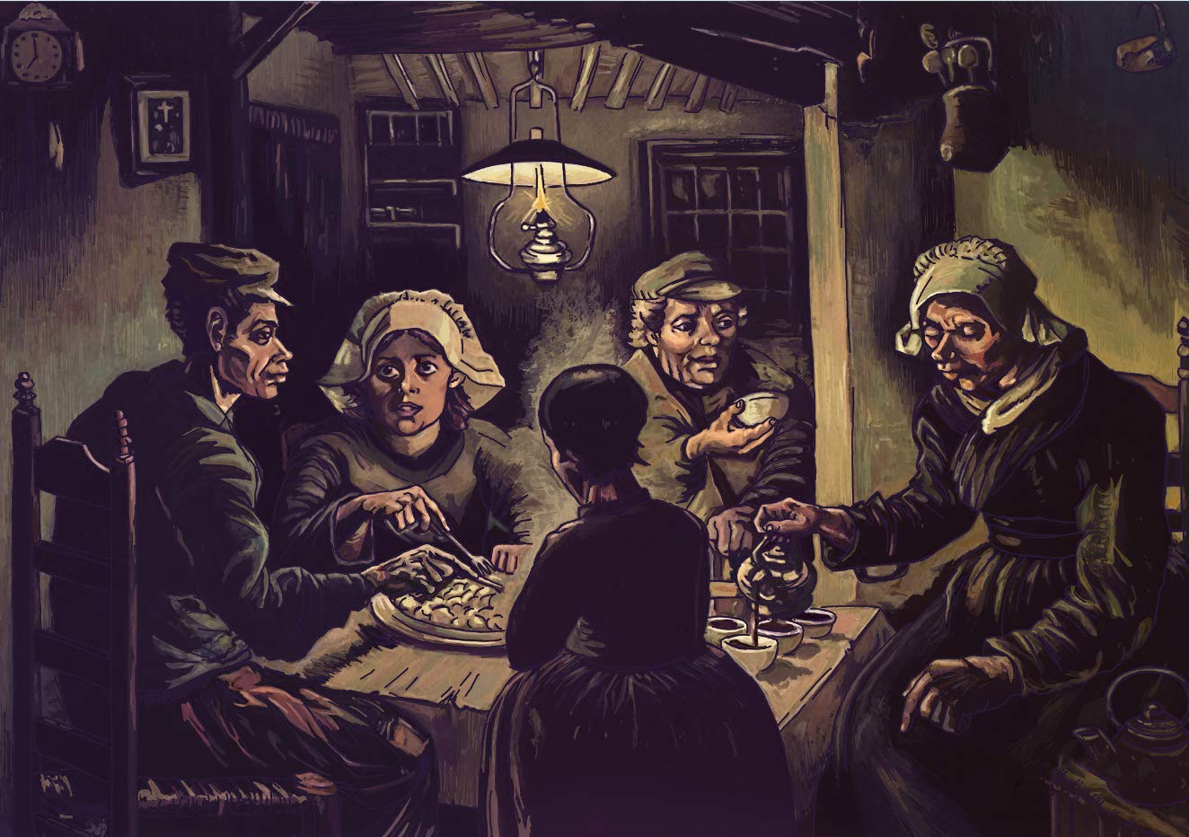 DOUBLETOP Van Gogh's Famous Oil Painting The Potato Eaters 1000 Pieces of Cardboard Adult Jigsaw Puzzles Pieces Fun Puzzle Development Intellectual Games Literary Wall Decorations Birthday Gifts